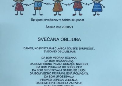 PRVOŠOLCI SPREJETI V SKUPNOST UČENCEV ŠOLE